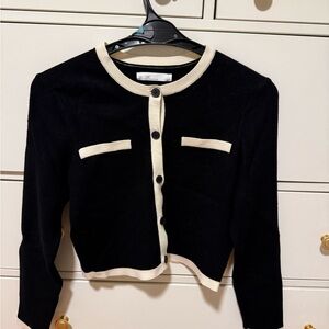 OAK + FORT Black and Cream Buttoned Cardigan